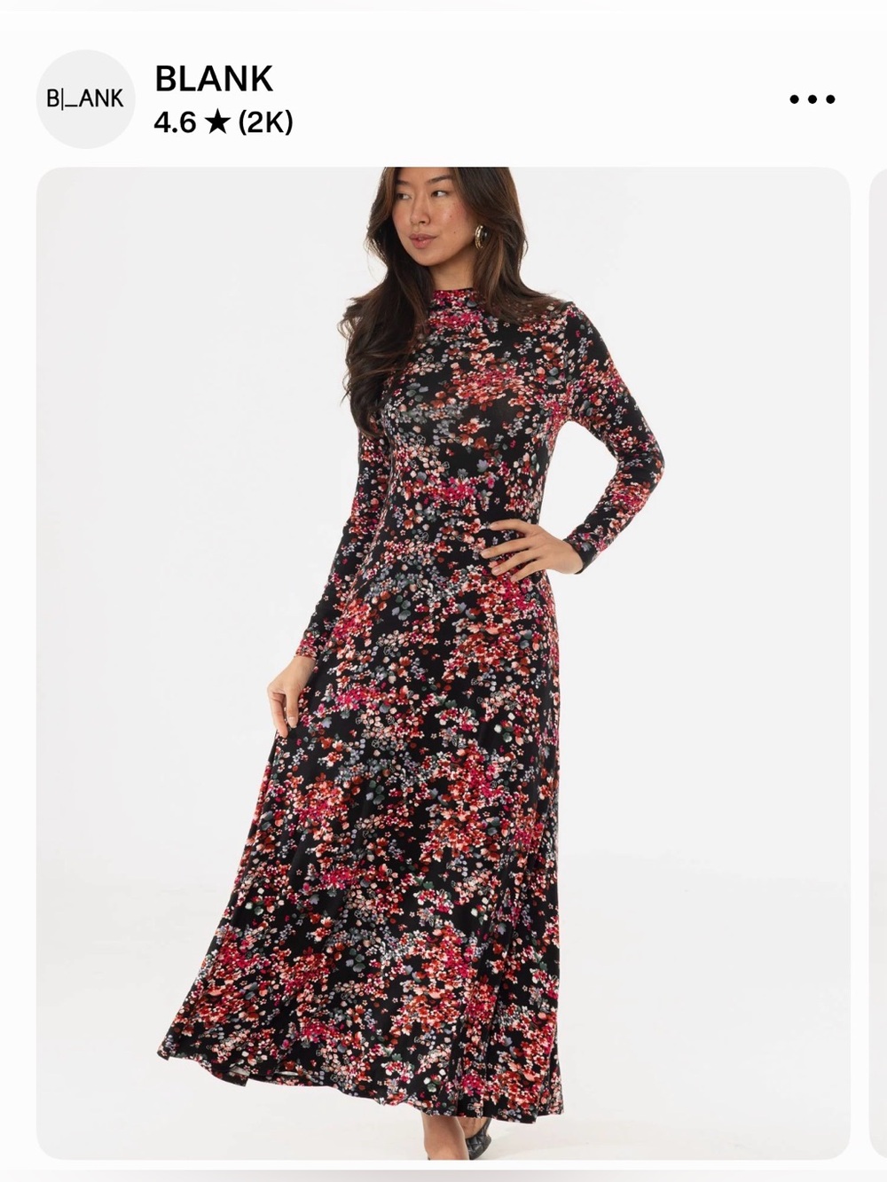 Blank NYC Black Long-Sleeve Floral Maxi Dress with Pink & Red Print